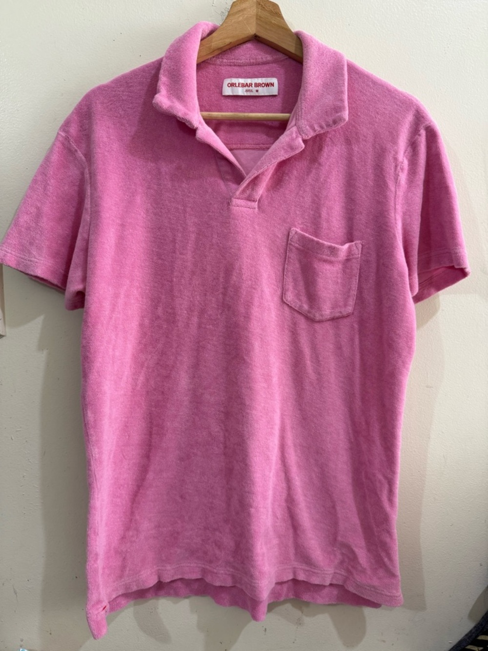 Orlebar Brown Pink Terry Polo Shirt with Chest Pocket